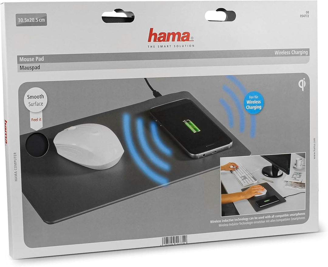 Hama Wireless Charger Mauspad XXL mit Qi Ladegerät (grosses Mauspad mit induktiver Ladestation, Hand