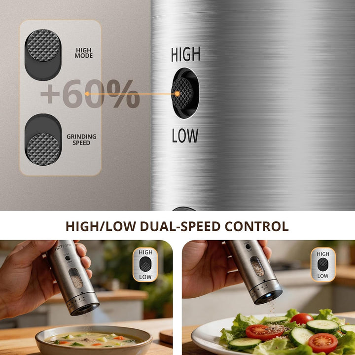 Salz und Pfeffermühle Elektrisch Set, HZTzone USB-C Wiederaufladbar Gewürzmühle mit Ladestation, Ker