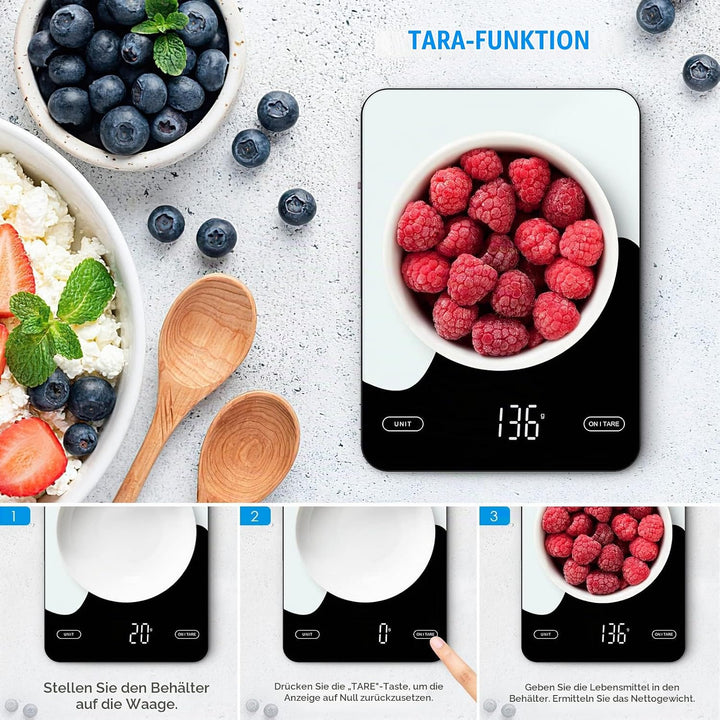 Brifit Digitale Küchenwaage 10kg/1g – Präzise Grammwaage mit LED-Display, Tara-Funktion, USB-C Aufla