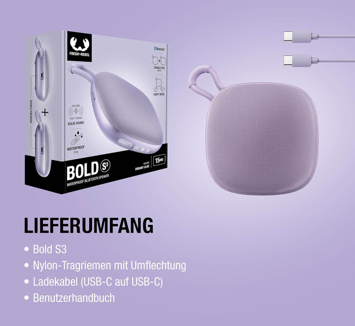 Fresh 'n Rebel Bold S3, Kabelloser Bluetooth Lautsprecher, Wasserdicht (IPX6), 5W RMS mit DSP-Tuning