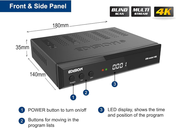 EDISION OS Mini 4K S2X - Linux E2 SAT Receiver H.265/HEVC (1x DVB-S2X, Multistream, Blind Scan, 4K 2