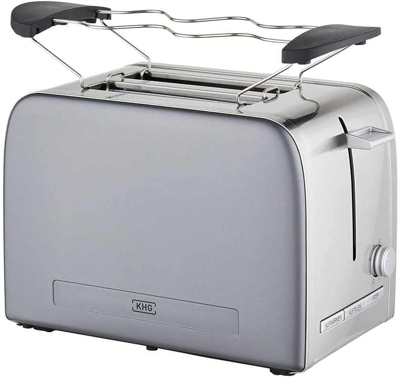 KHG Toaster TO-1050 GE | Toaster 2 Scheiben, Grau, 1050 W | mit Brötchenaufsatz, 6 Röstgradstufen mi