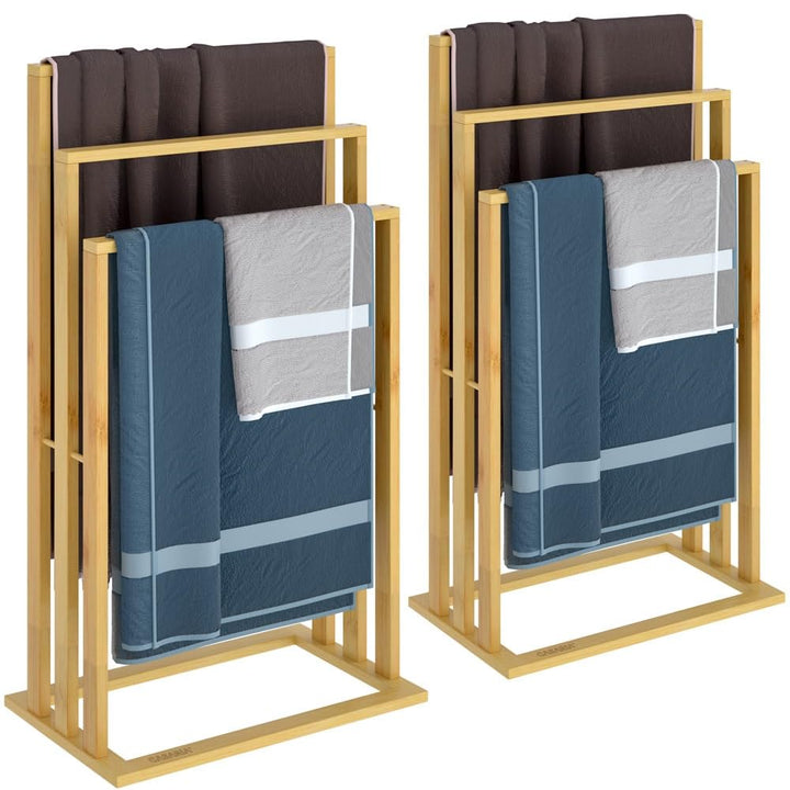 CASARIA® 2er Set Handtuchständer Freistehend Bambus Holz 3 Stangen 82 x 40 x 24 cm Ablage Handtuchha
