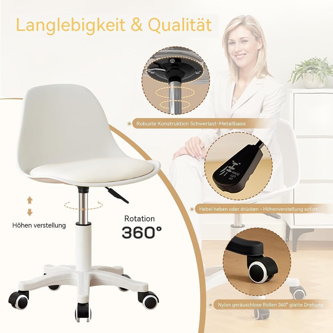 Kleiner Schreibtischstuhl ohne Armlehnen, höhenverstellbarer Home-Office-Stuhl für Jugendliche White