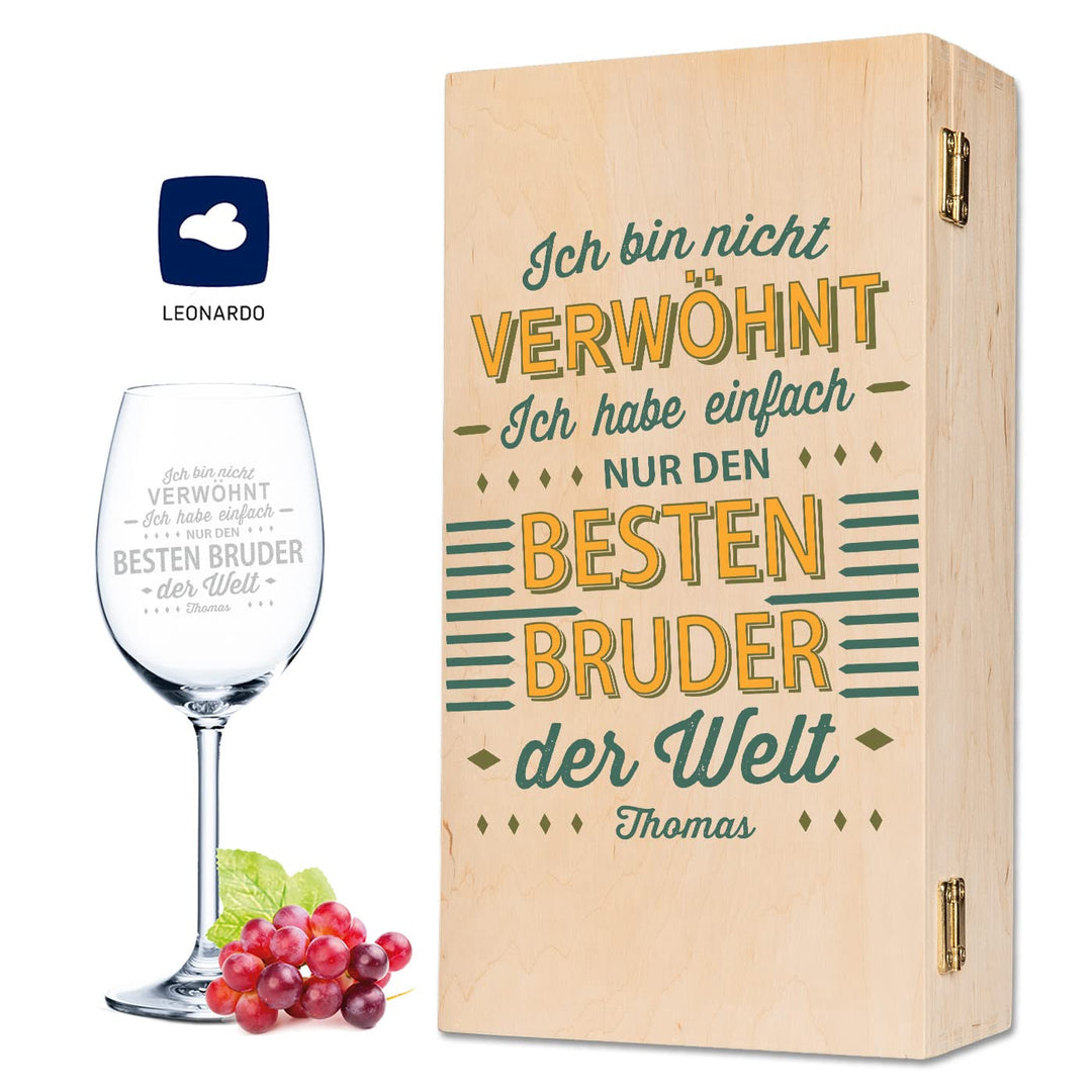 GRAVURZEILE Leonardo Weinglas - Ich bin nicht Verwöhnt Design - graviert mit Wunschnamen - inkl. bed