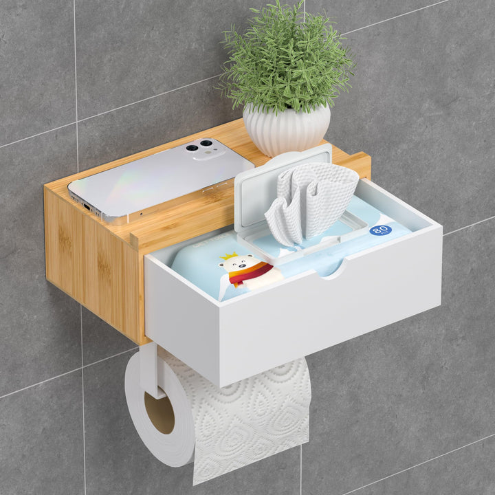 Toilettenpapierhalter Ohne Bohren, Klopapierhalter mit Feuchttücherbox Klorollenhalter mit Ablage Ba
