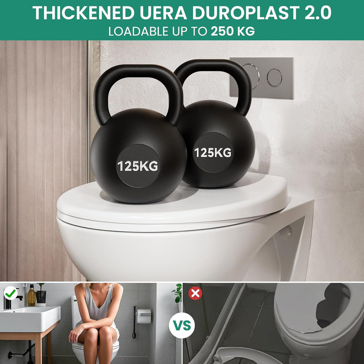 Verstärkter Toilettendeckel mit Absenkautomatik, WC-Sitz Oval, Klodeckel mit Antibakterielle, Toilet