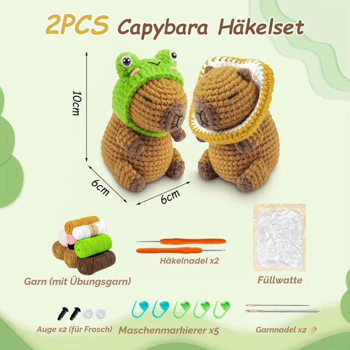 Clyrax 2 Stück Gehäkelte Tiere, Capybara Häkelset für Anfänger mit Videoanleitung &amp; Material, Häckel