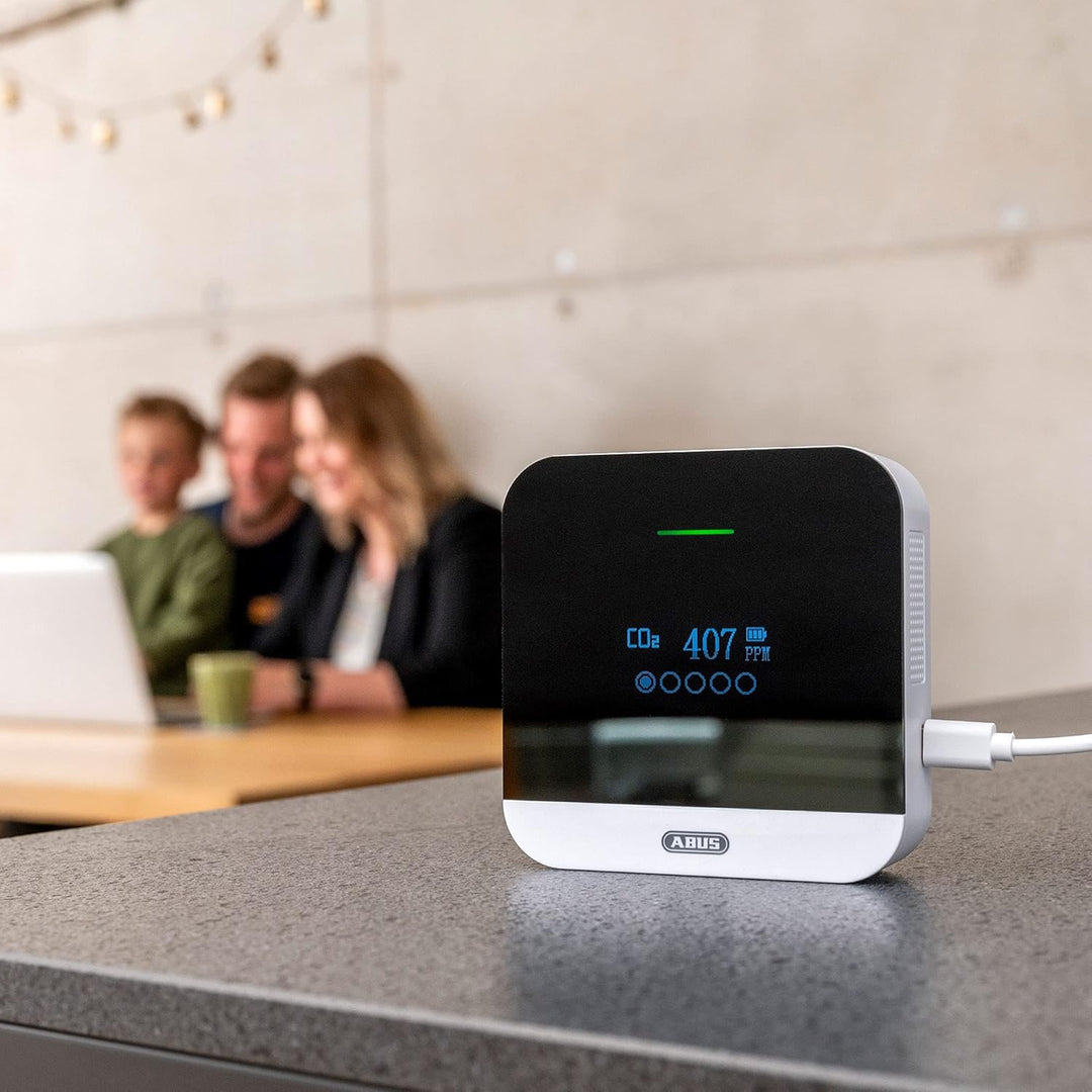 ABUS CO2-Melder - CO2WM110 AirSecure - Messgerät für Luftqualität, Luftfeuchtigkeit und Temperatur i
