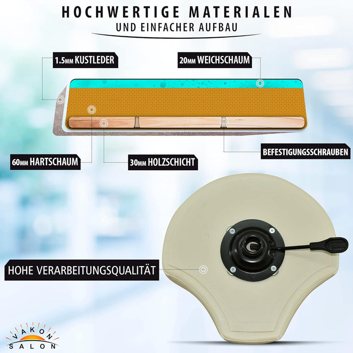 VAKON SALON - Ergonomischer Sitzhocker weiss höhenverstellbar von 50 bis 65 cm Rollhocker - Drehhock