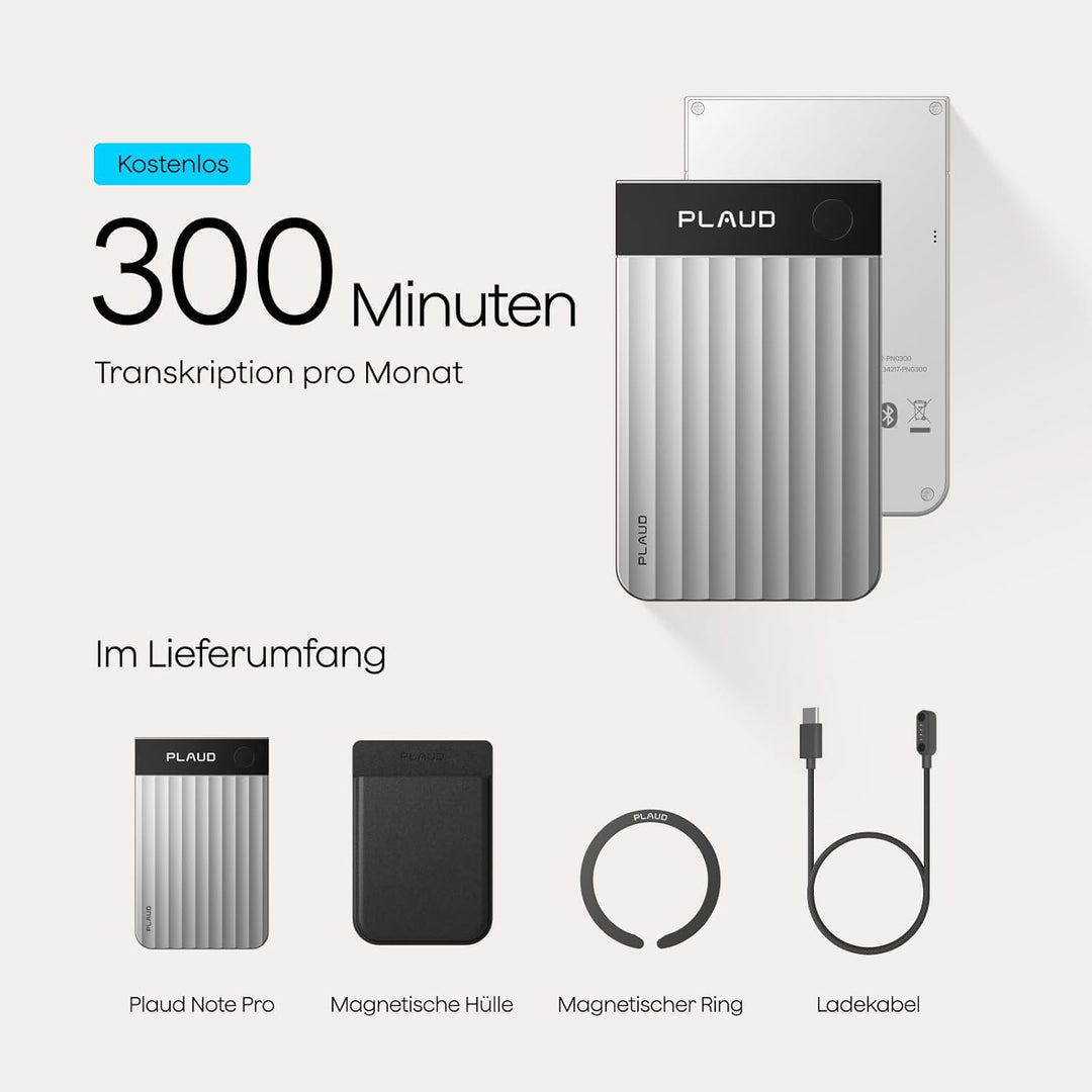 Plaud Note Pro KI Digitales Diktiergerät Aufnahmegerät mit KI Schreibfunktion und Zusammenfassen Voi