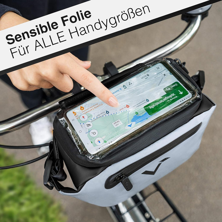 Valkental x KLICKfix 3in1 Lenkertasche 4L, Handyfach, Ebike geeignet | Vollreflektierend für hohe Si
