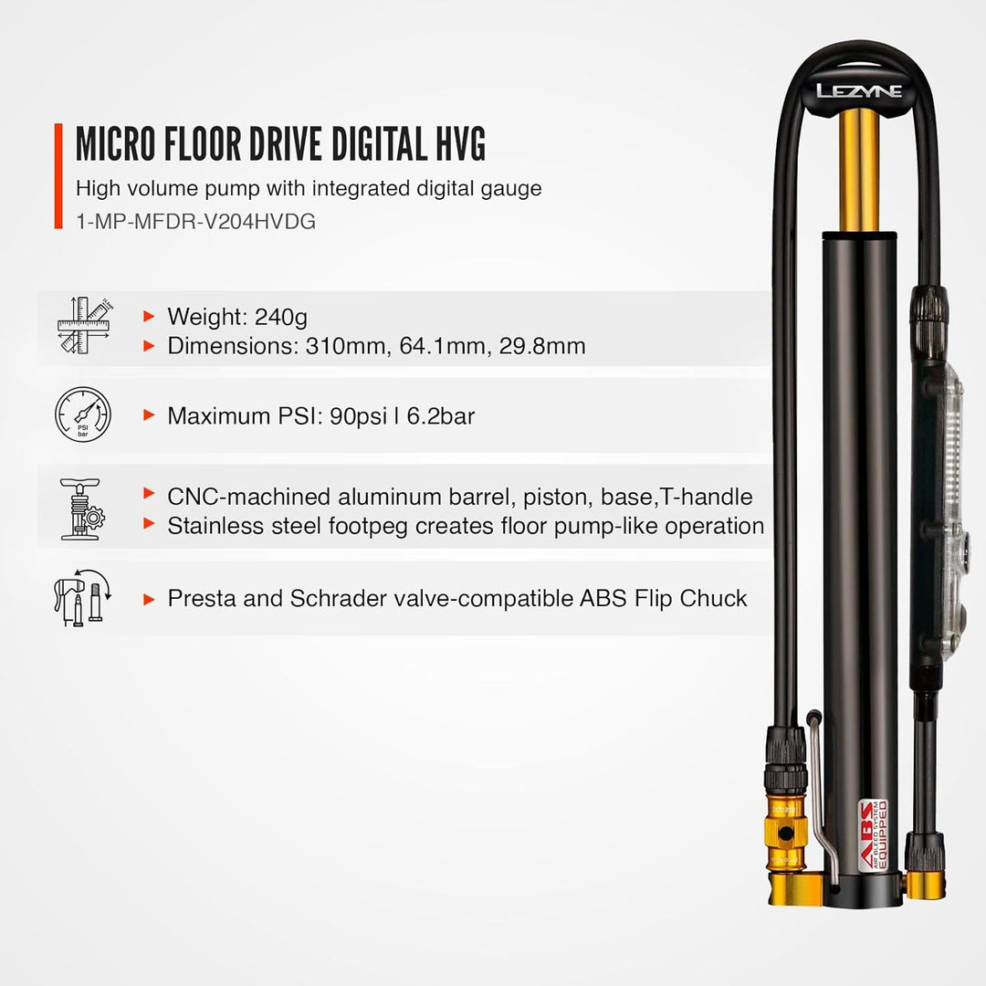 Lezyne Kompakt-Standpumpe Micro Floor Drive DIGITAL HVG Schwarz, Schwarz