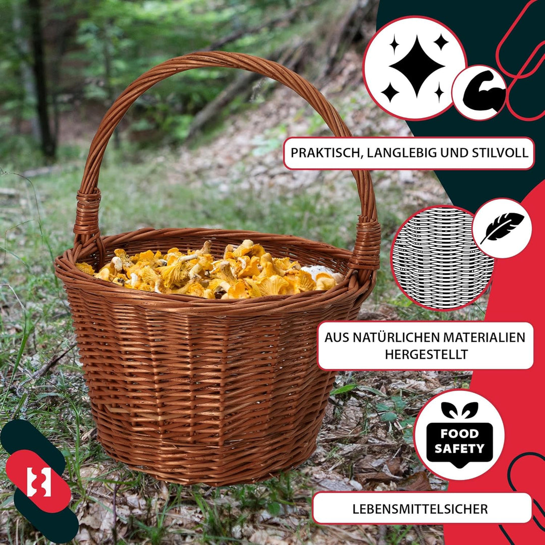 KOTARBAU® Einkaufskorb - Aufbewahrungskorb - Korb Geflochten - ⌀ 36 cm - Pilzkorb – Korb für Obst –