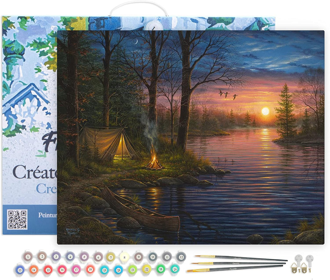 Figured'Art Malen Nach Zahlen Erwachsene Mit Rahmen Zelten am Fluss - Paint by Numbers Basteln DIY B