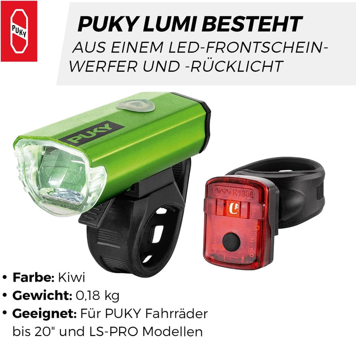 PUKY LUMI LED-Frontscheinwerfer & Rücklicht-Set | Seitliche Sichtbarkeit | Werkzeuglose Montage | Fü