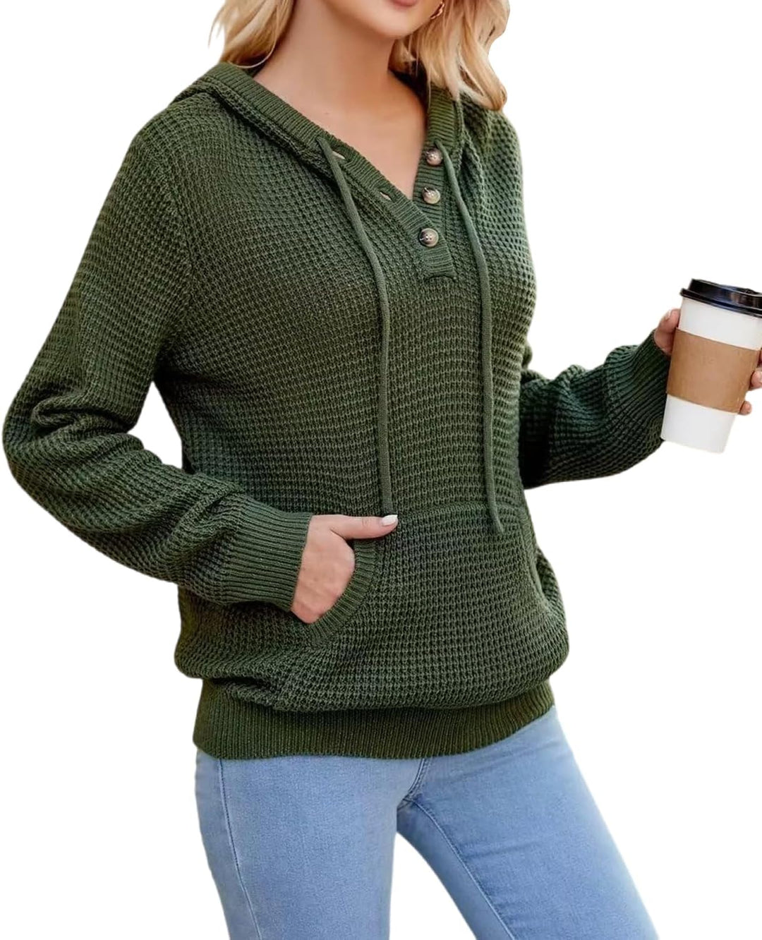 TrendiMax Hoodie Damen Strickpullover Kapuzenpullover Herbst Übergangs Sweatshirt Langarm Pullover D