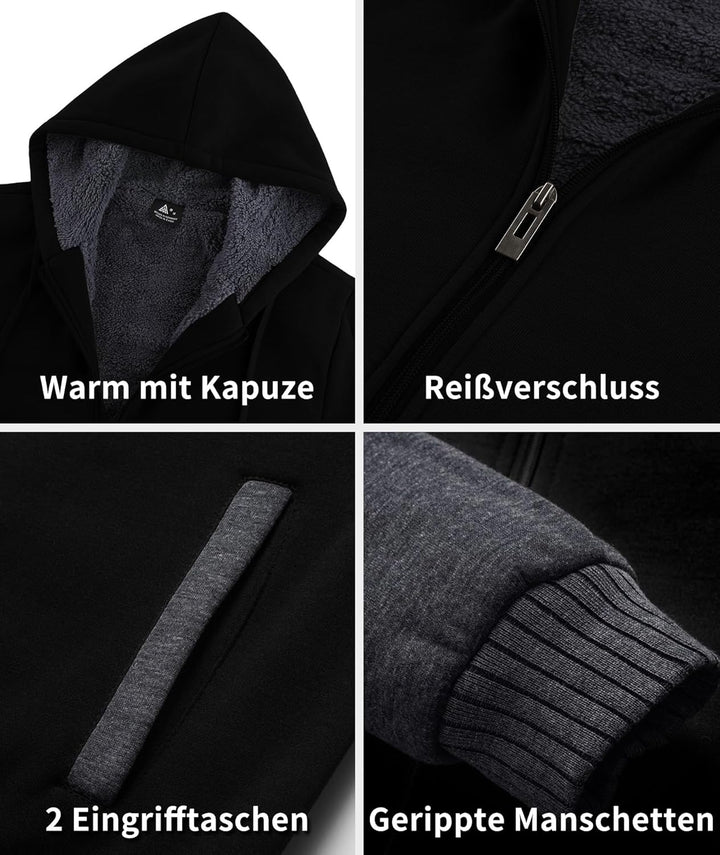 SwissWell Herren Fleecejacke Full Zip Kapuzenjacke Winter Sweatjacke mit Kapuze Gefütterte Hoodie Mä