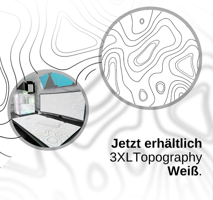 NYFTER - XXL Gaming Mauspad weiss im Topography design 900 x 500mm Premium Mousepad Size Gross vernä