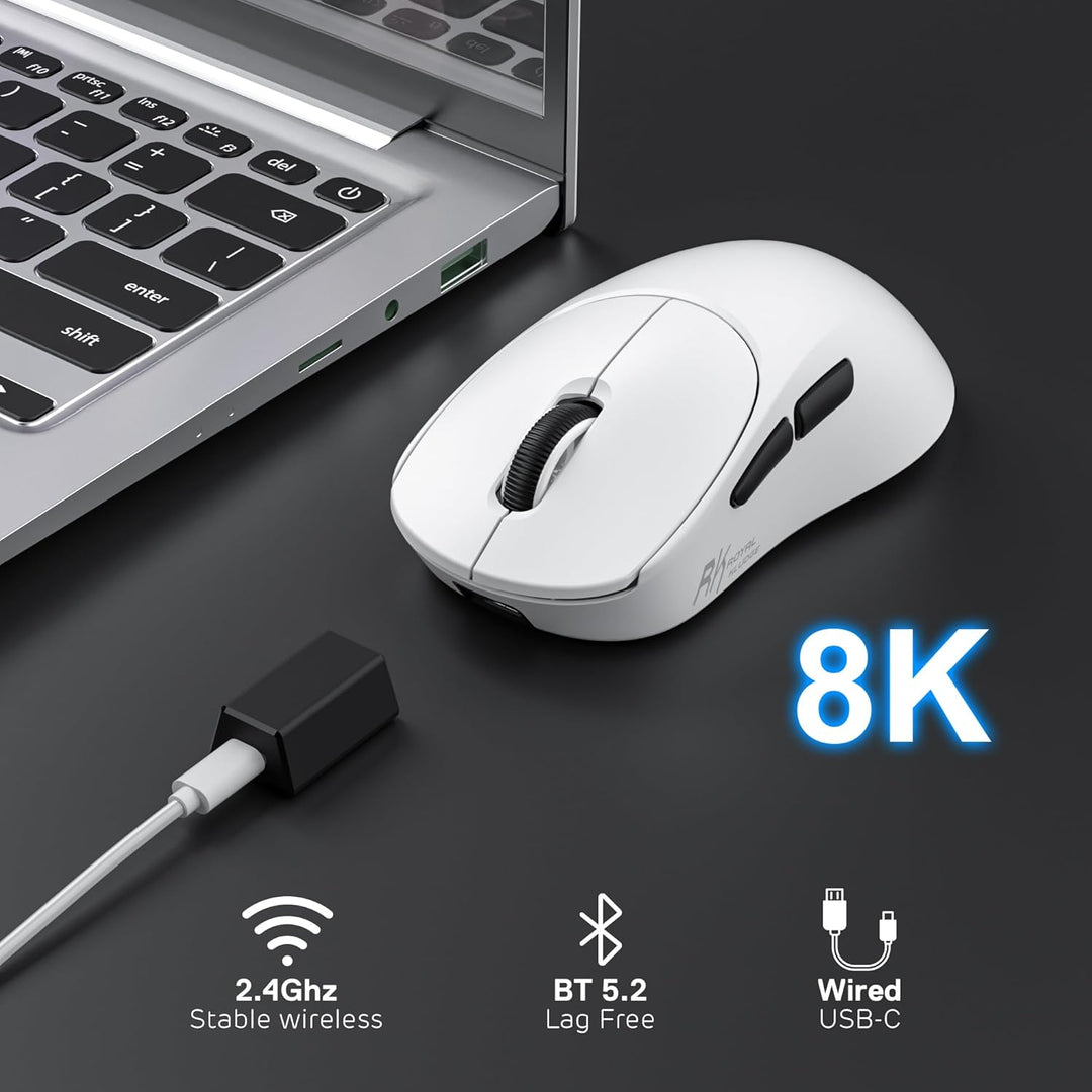 RK ROYAL KLUDGE MG5 8K kabellose Gaming Maus, 42K DPI PAW3950 Sensor, 56g leichte ergonomische, dopp