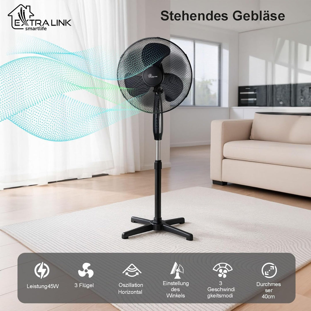 EXTRALINK Standventilator, Ventilator mit 3 Geschwindigkeitsstufen Durchmesser 40 cm Höhenverstellba