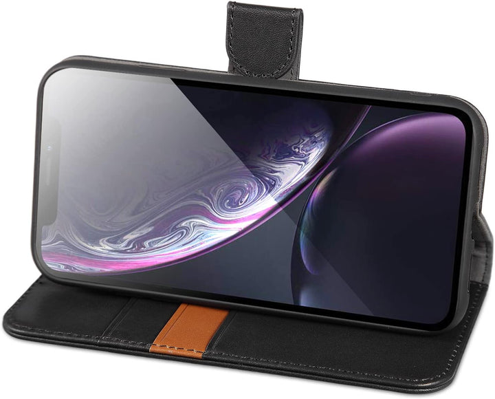 LENSUN Echtleder Hülle für iPhone XR, Handyhülle [Echtes Leder][Magnetverschluss][RFID Schutz] Handy