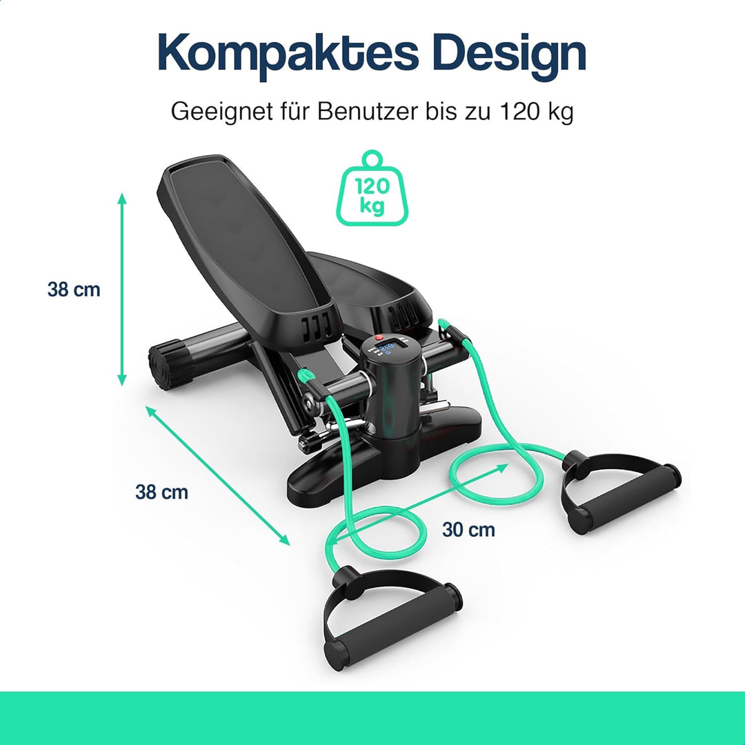 Hulser 2-in-1 Stepper für Zuhause mit Display - Ganzkörpertrainer mit Widerstandsbändern &amp; Griffen -