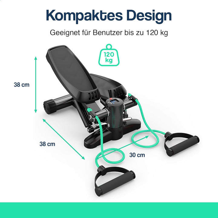 Hulser 2-in-1 Stepper für Zuhause mit Display - Ganzkörpertrainer mit Widerstandsbändern &amp; Griffen -