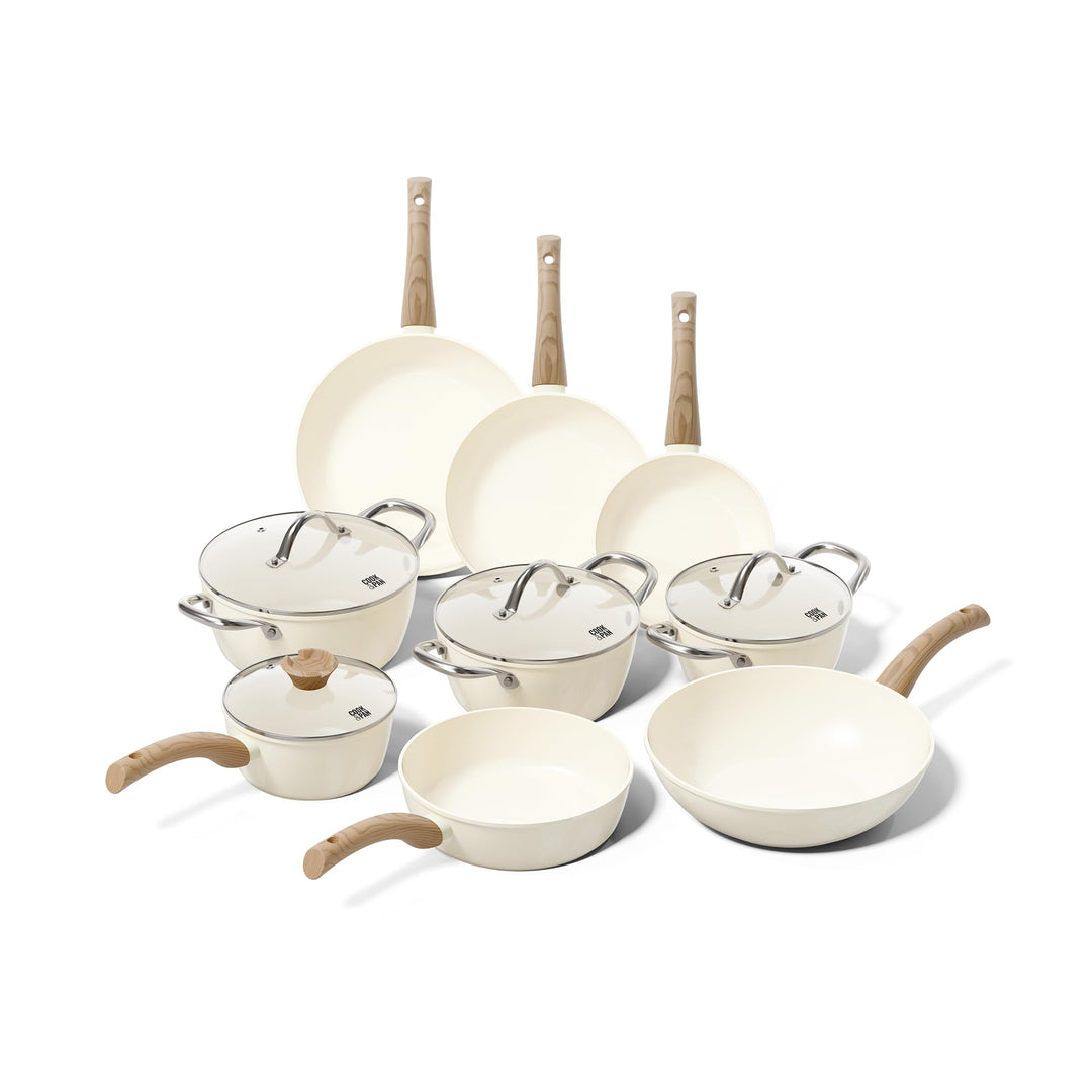 Cook & Pan - Go Ivory Topfset und Pfannenset 9-teilig-Induktionsgeeignet-PFAS frei Keramik-Beschicht
