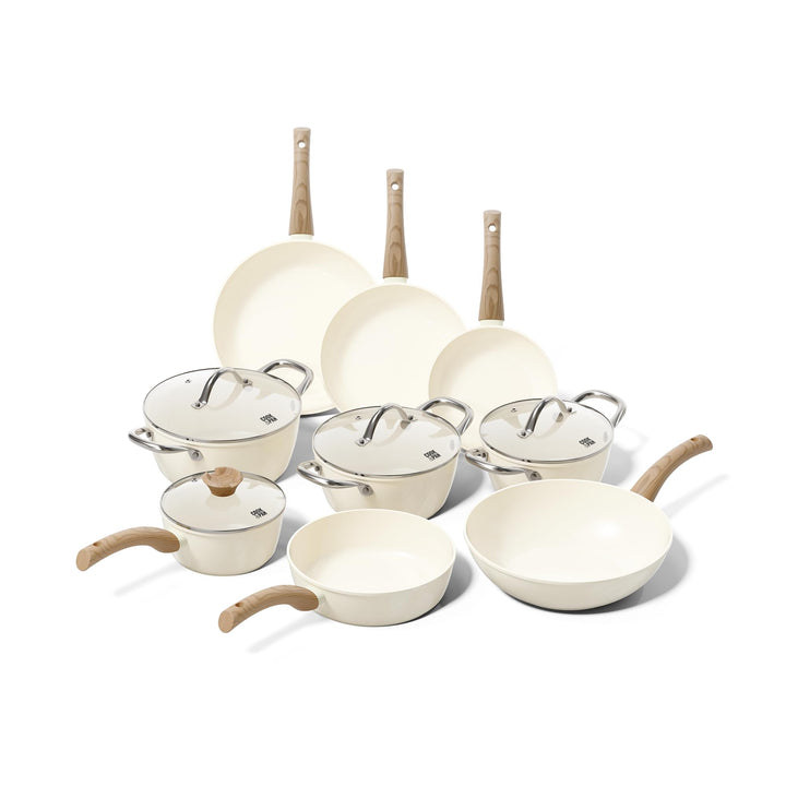Cook & Pan - Go Ivory Topfset und Pfannenset 9-teilig-Induktionsgeeignet-PFAS frei Keramik-Beschicht