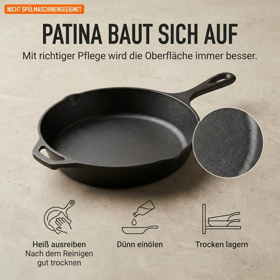 Homira Gusseisenpfanne 30 cm Ø – voreingebrannt & sofort einsatzbereit, Induktion geeignet, ofenfest