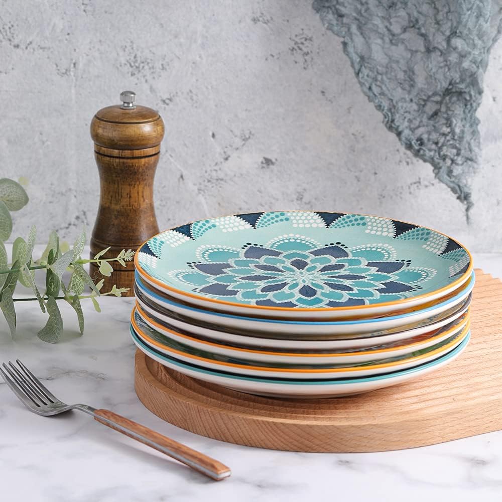 AHX Teller Set - Dessertteller Frühstücksteller- Flache Kuchenteller Salatteller 6er Set - Porzellan