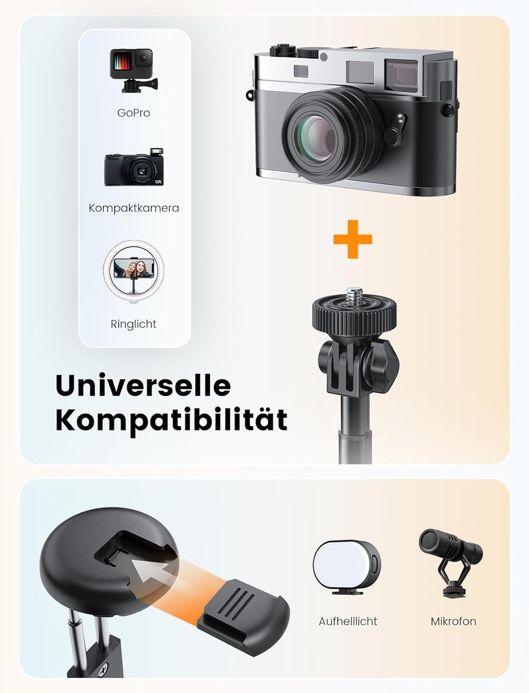 ANXRE Handy Stativ mit Licht, NT99 172cm Selfie-Stick für Smartphone & Kamera, Lichtstativ für Video