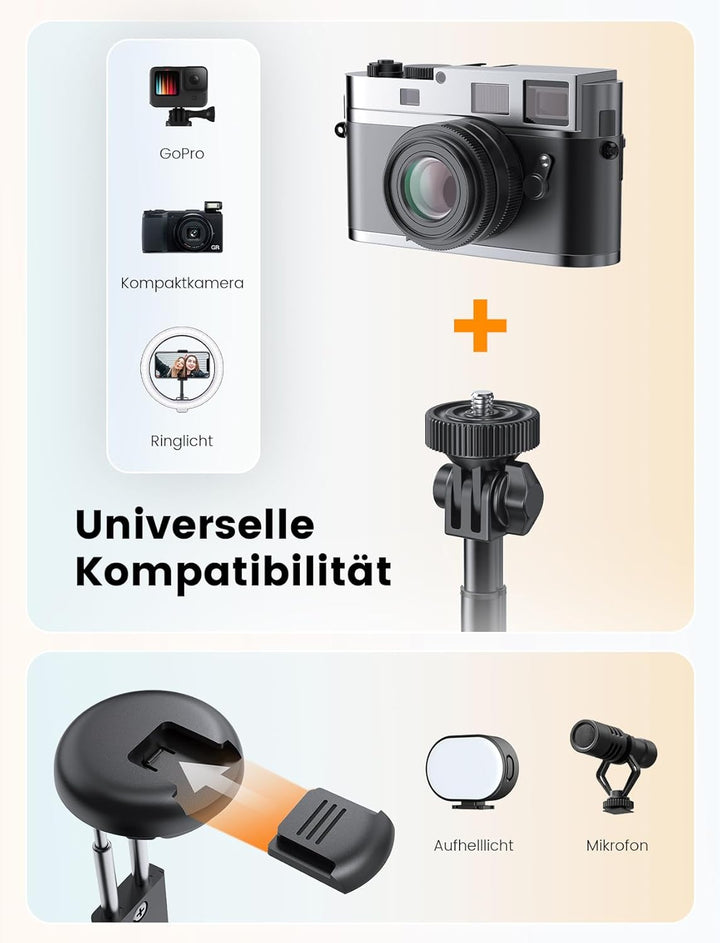 ANXRE Handy Stativ mit Licht, NT99 172cm Selfie-Stick für Smartphone & Kamera, Lichtstativ für Video