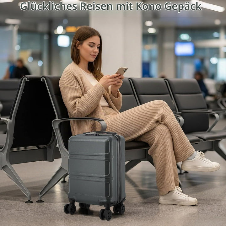 KONO Koffer Trolley Reisekoffer aus ABS+PC – Leichter Hartschalenkoffer mit 4 Zwillingsrollen und TS
