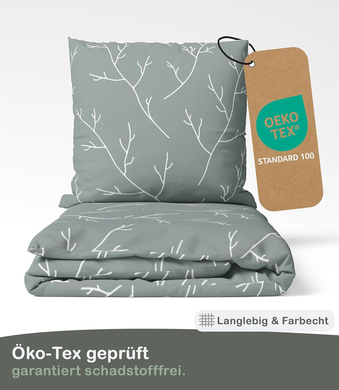 LINKHOFF Bettwäsche 135x200-100% Baumwolle + 80x80cm 2tl. Zweigemuster in Grün/Weiss Bettwäsche Äste