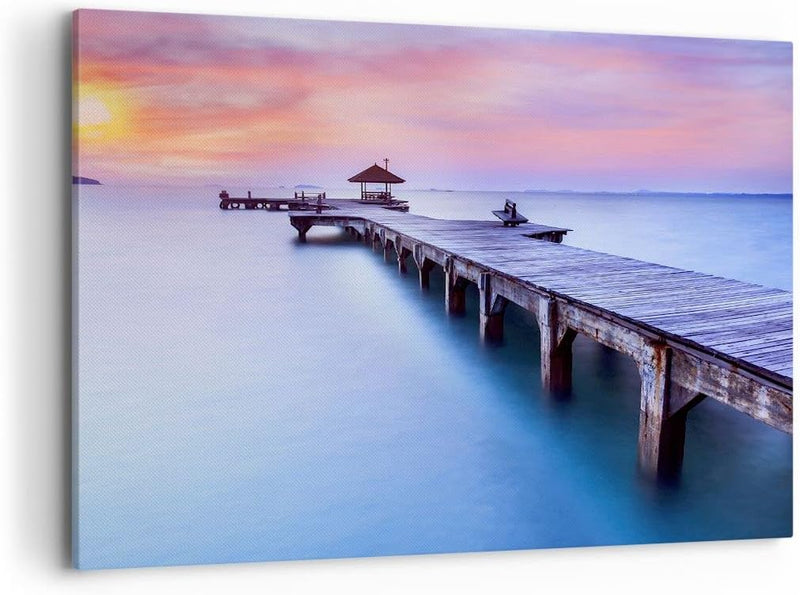 Bilder auf Leinwand 100x70cm Leinwandbild Strand Wasser Meer Urlaub Gross Wanddeko Bild Schlafzimmer