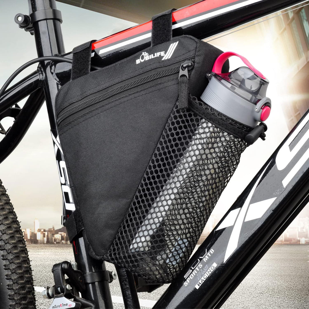 Fahrrad-Dreieck-Rahmentasche mit Flaschen-/Mini-Lautsprecherhalter – Fahrradaufbewahrung, dreieckige