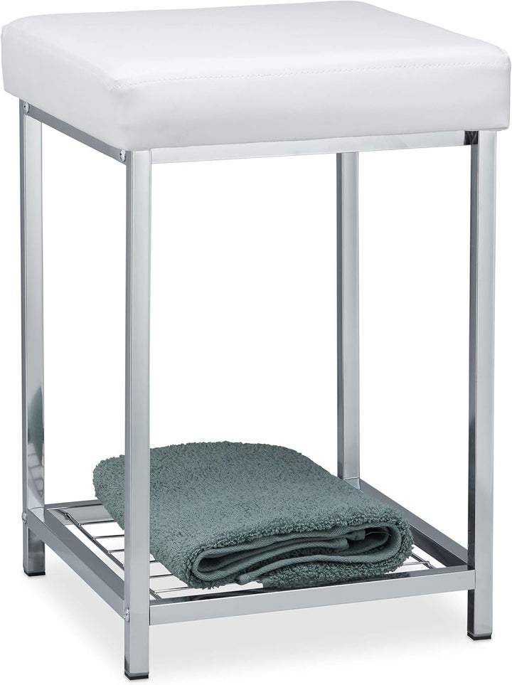 Relaxdays, weiss Hocker gepolstert, Kleiner Sitzhocker, Quadratisch, Polsterhocker mit Ablage, Badho