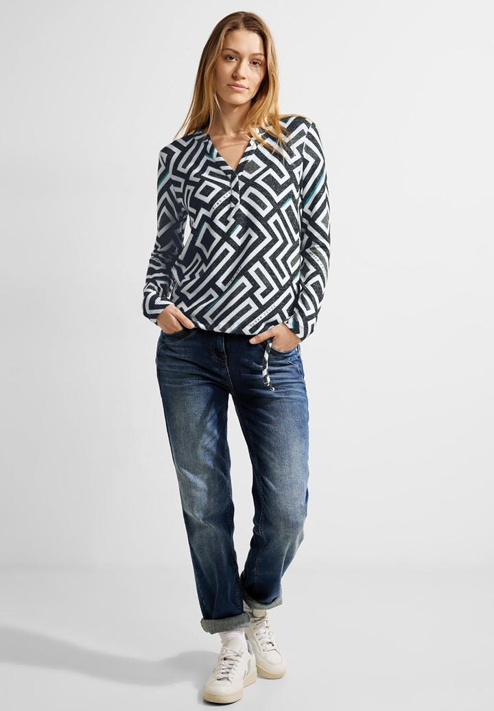Cecil Damen Cosy Tunikashirt mit Print XXL Black Melange, XXL Black Melange