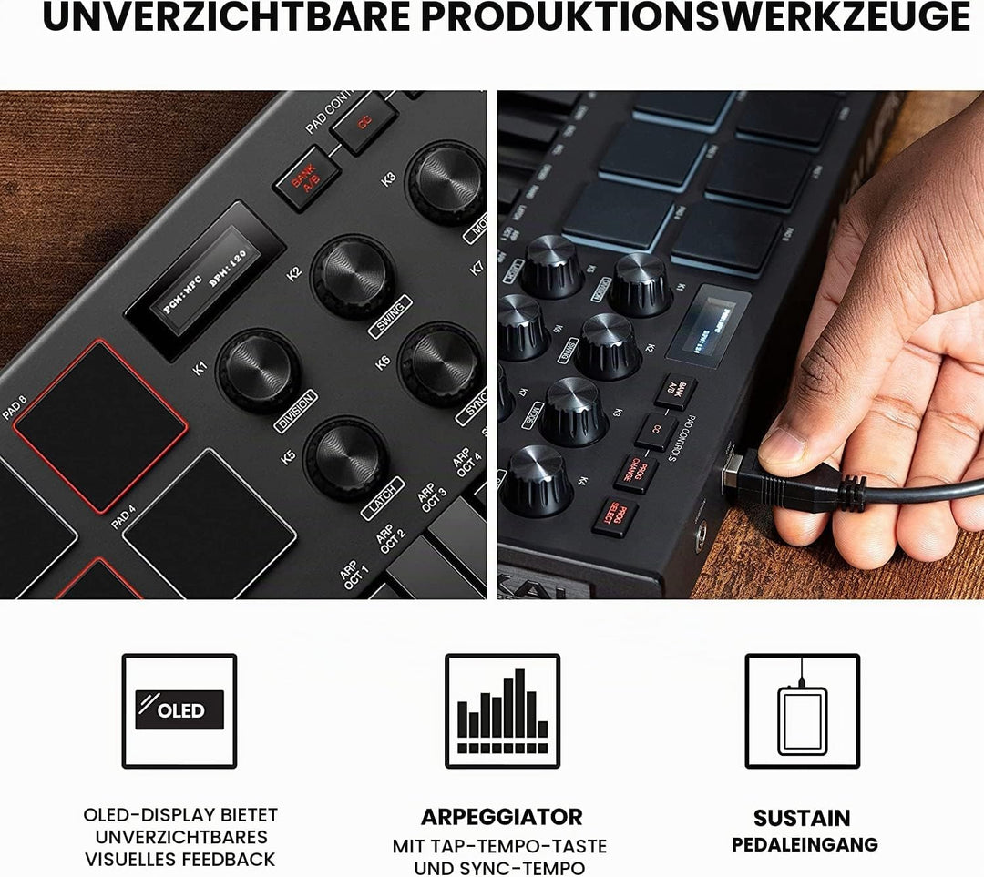 AKAI Professional MPK Mini MK3 Schwartz und M-Audio HDH40 – 25-Tasten USB MIDI Keyboard Controller,
