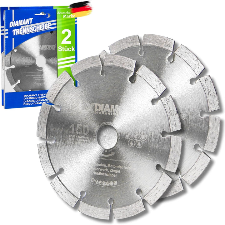 LXDIAMOND 2x Diamant-Trennscheibe 150mm x 22,23mm im Set für Mauernutfräse 150 mm - Diamantscheibe z
