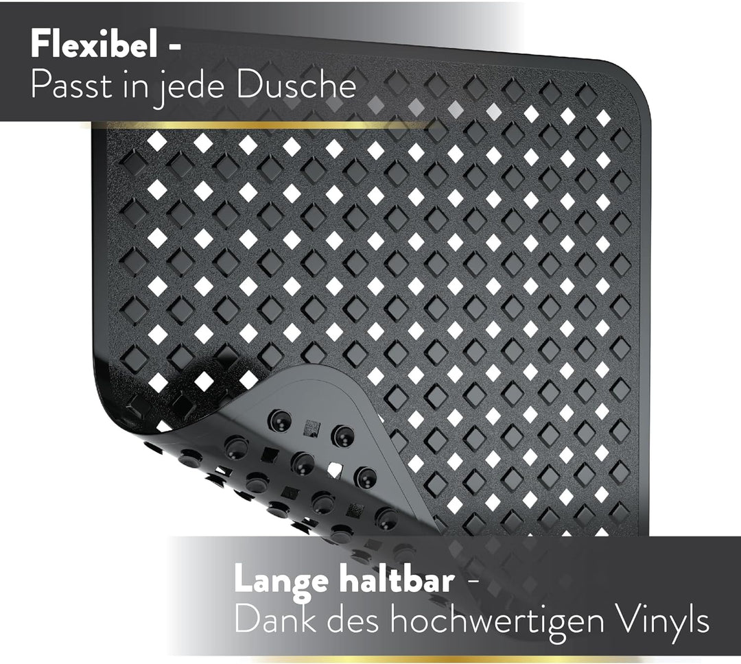 BAMONDO Duschmatte rutschfest & Hautsensitiv (schwarz) 53x53 cm - Antirutschmatte Dusche maschinenwa