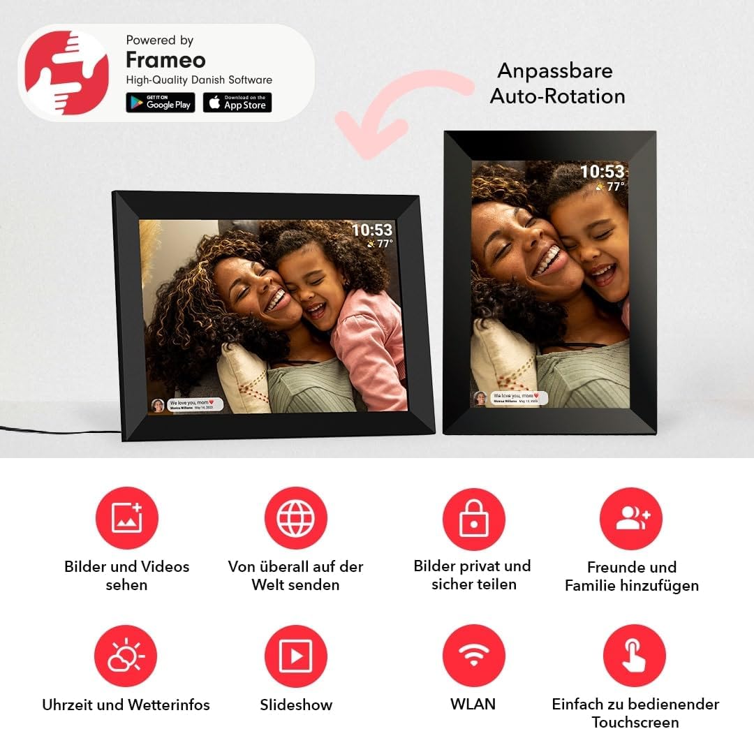 Denver PFF1037 Digitaler Bilderrahmen mit Glasdisplay und WiFi, 10.1 Zoll, Elektronischer Bilderrahm