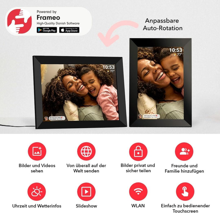 Denver PFF1037 Digitaler Bilderrahmen mit Glasdisplay und WiFi, 10.1 Zoll, Elektronischer Bilderrahm