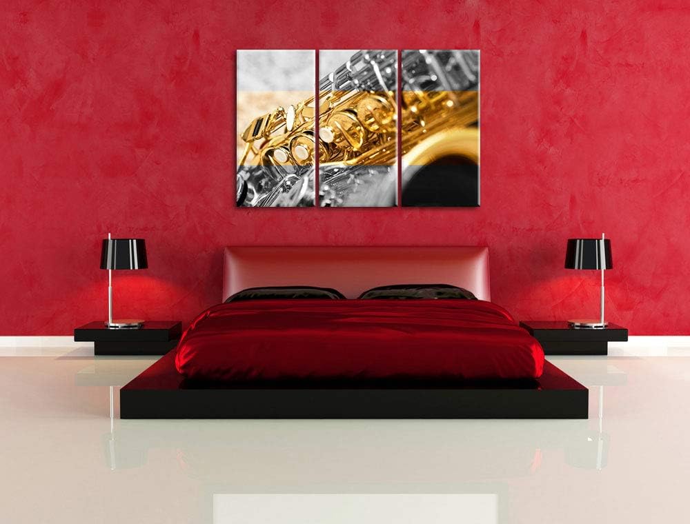 Pixxprint schimmerndes Saxophon als Leinwandbild | Grösse: 3 Teilig (120x80) | Wandbild| Kunstdruck