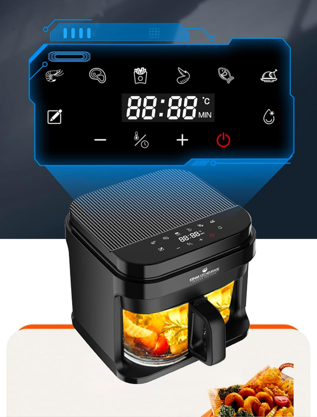 KHF-550 Heissluftfritteuse, 5,5 Liter,1.200W, Touchdisplay,Frittierkorb aus Glas ohne Beschichtung,