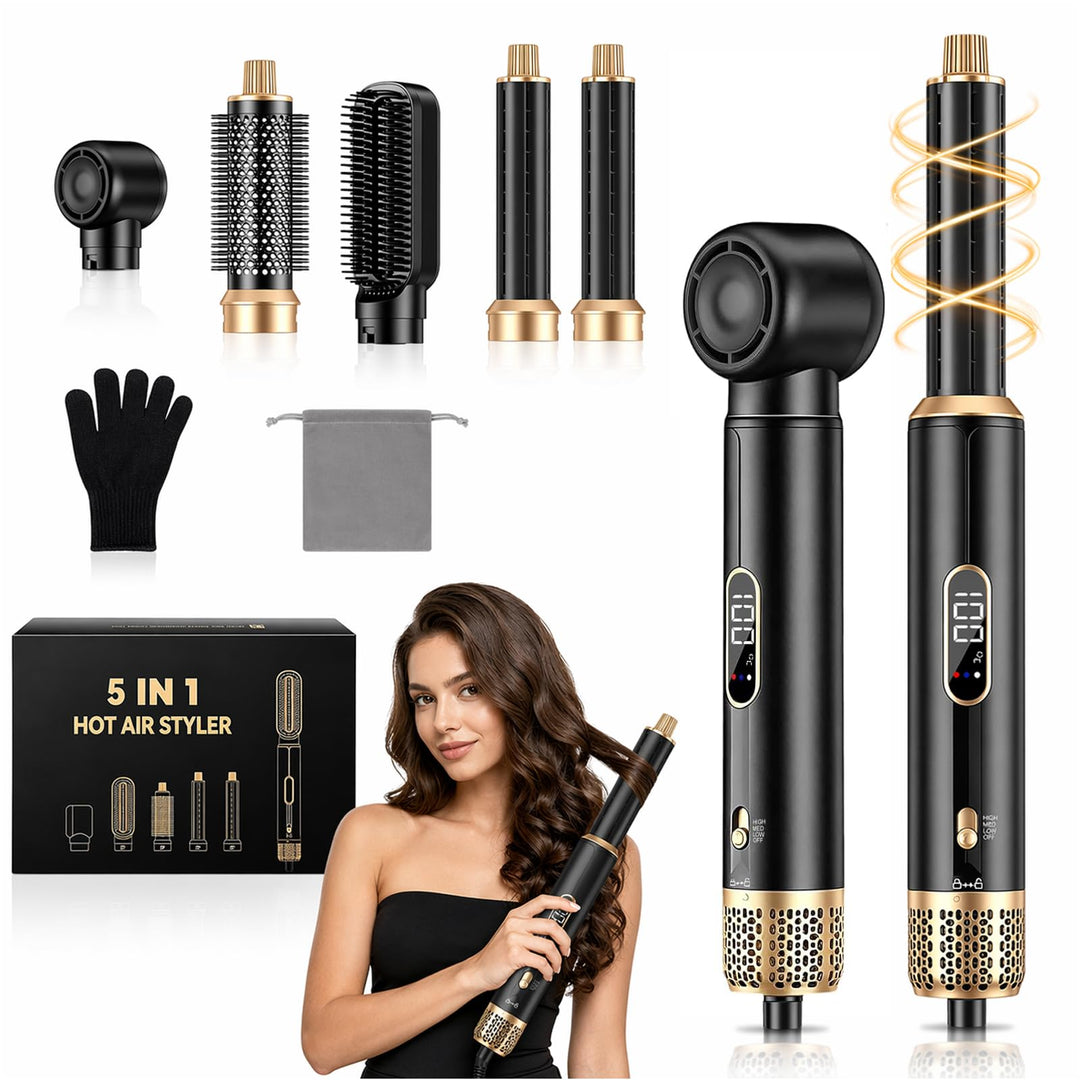 Hair Styler 5 in 1, Airstyler Haarstyler Set mit LCD-Bildschirm, Rundbürstenföhn, Warmluftbürste, Ai