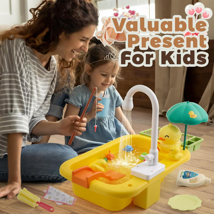 FRUSE Küchenspüle Spielzeug Set,Kinderwaschbecken mit Elektrischen Wasserhahn,Kinder Küchenset, Ange