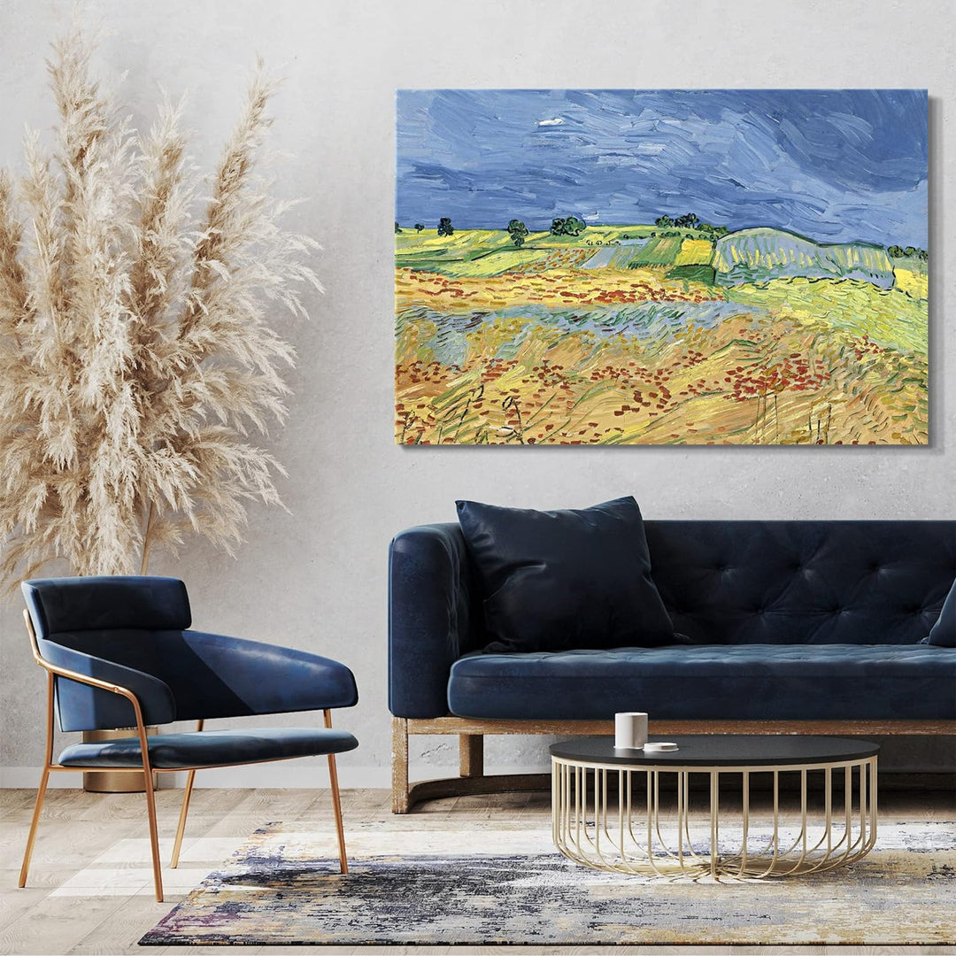 Printed Paintings Leinwand (60x40cm): Vincent Van Gogh - Weizenfeld mit stürmischem Himmel 60x40 cm,